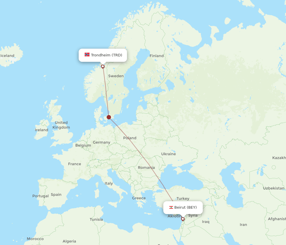 BEY-TRD flight routes