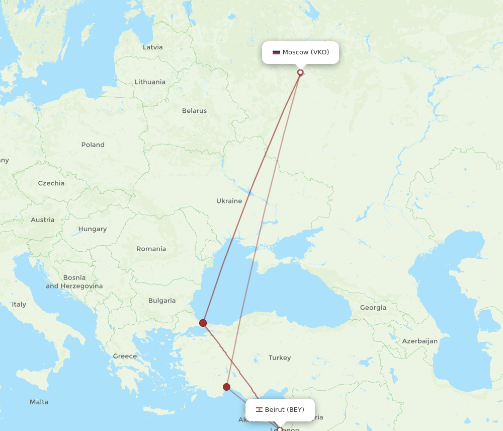 BEY-VKO flight routes