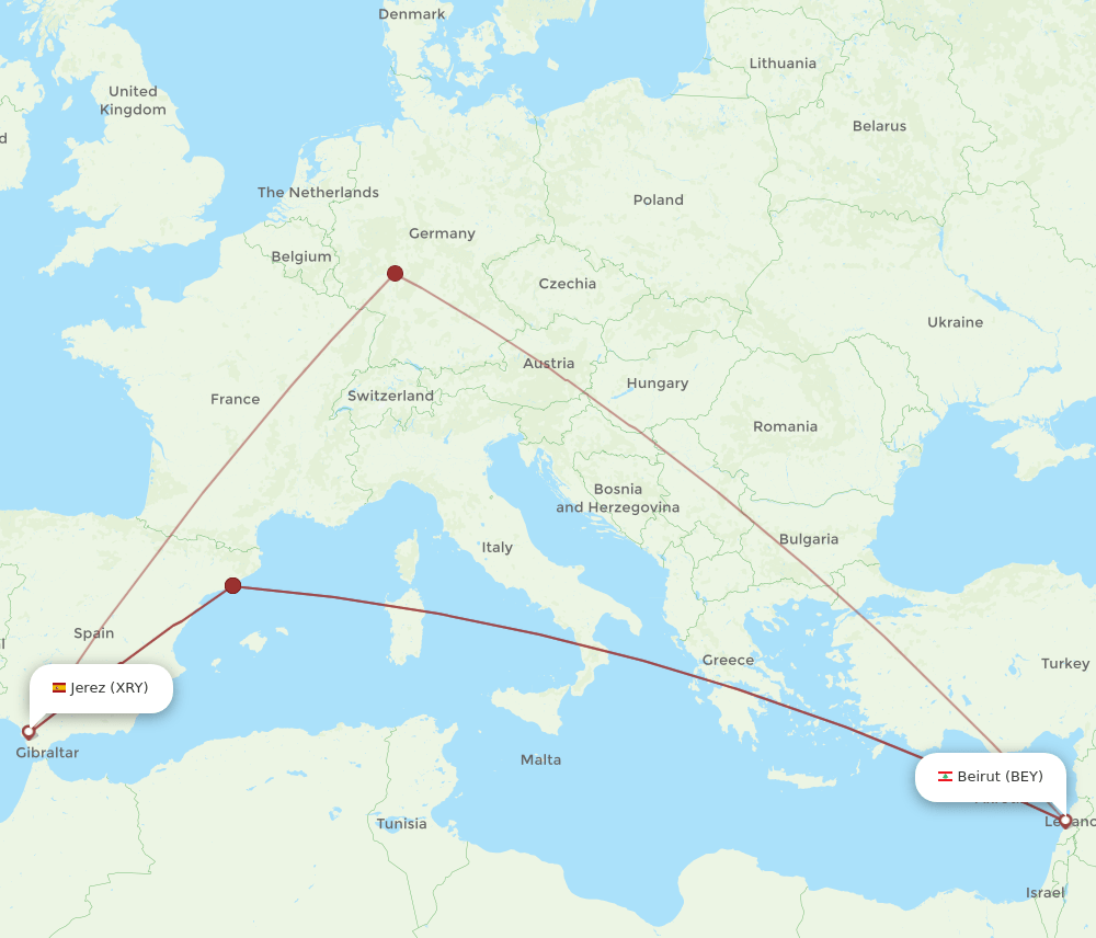 BEY-XRY flight routes