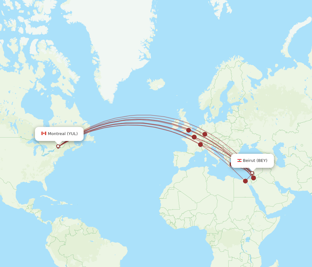 BEY to YUL flights and routes map