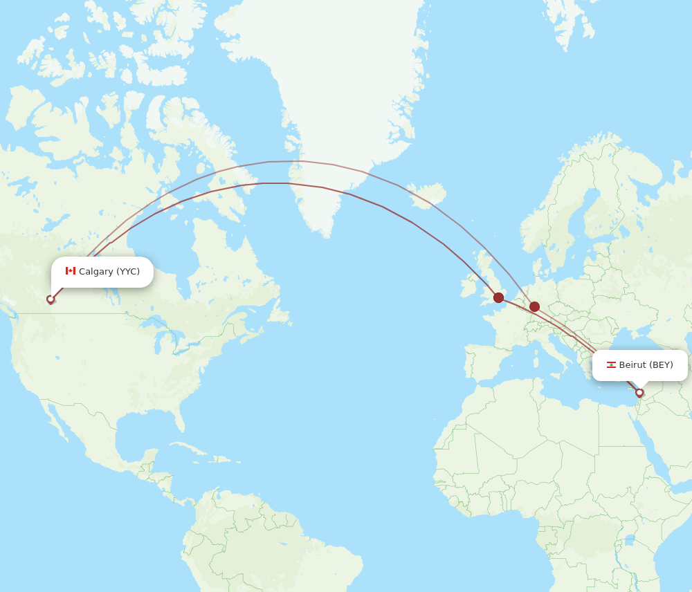 BEY-YYC flight routes
