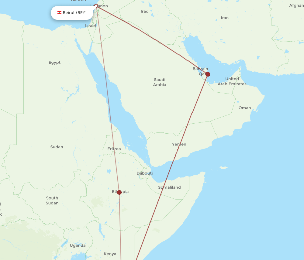 BEY-ZNZ flight routes
