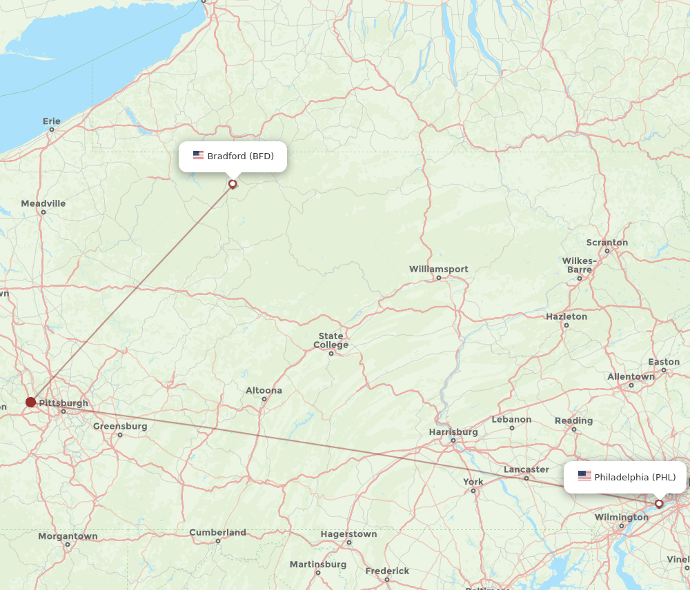 BFD-PHL flight routes
