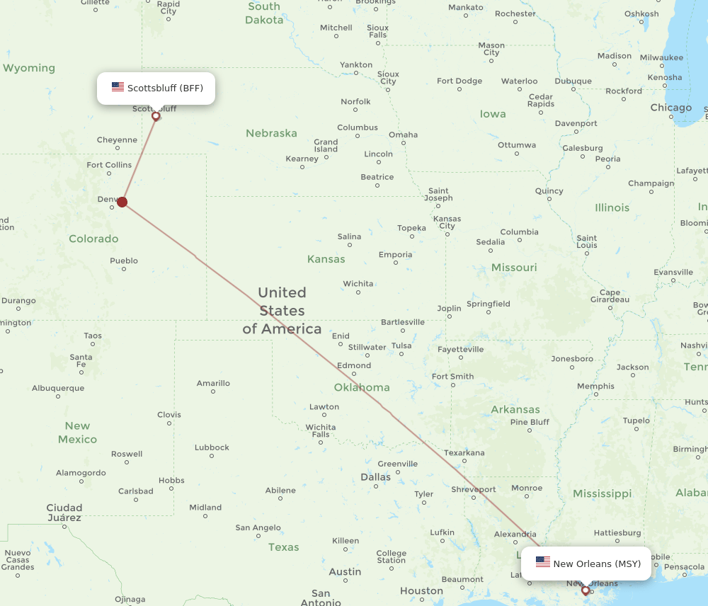 BFF to MSY flights and routes map