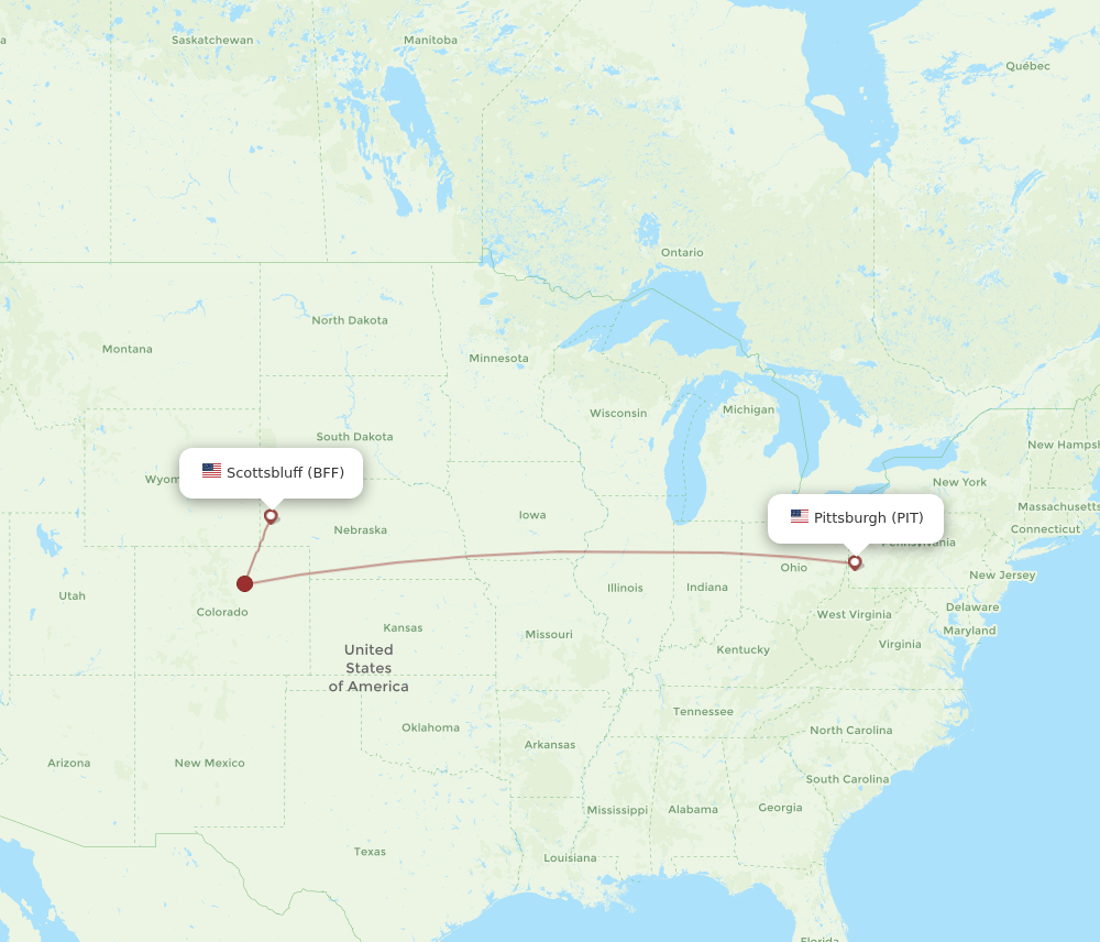Pittsburgh - Scottsbluff route map and flight paths