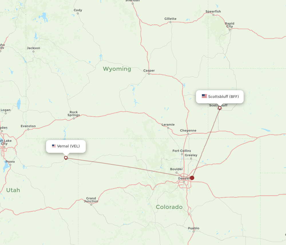 Scottsbluff - Vernal route map and flight paths