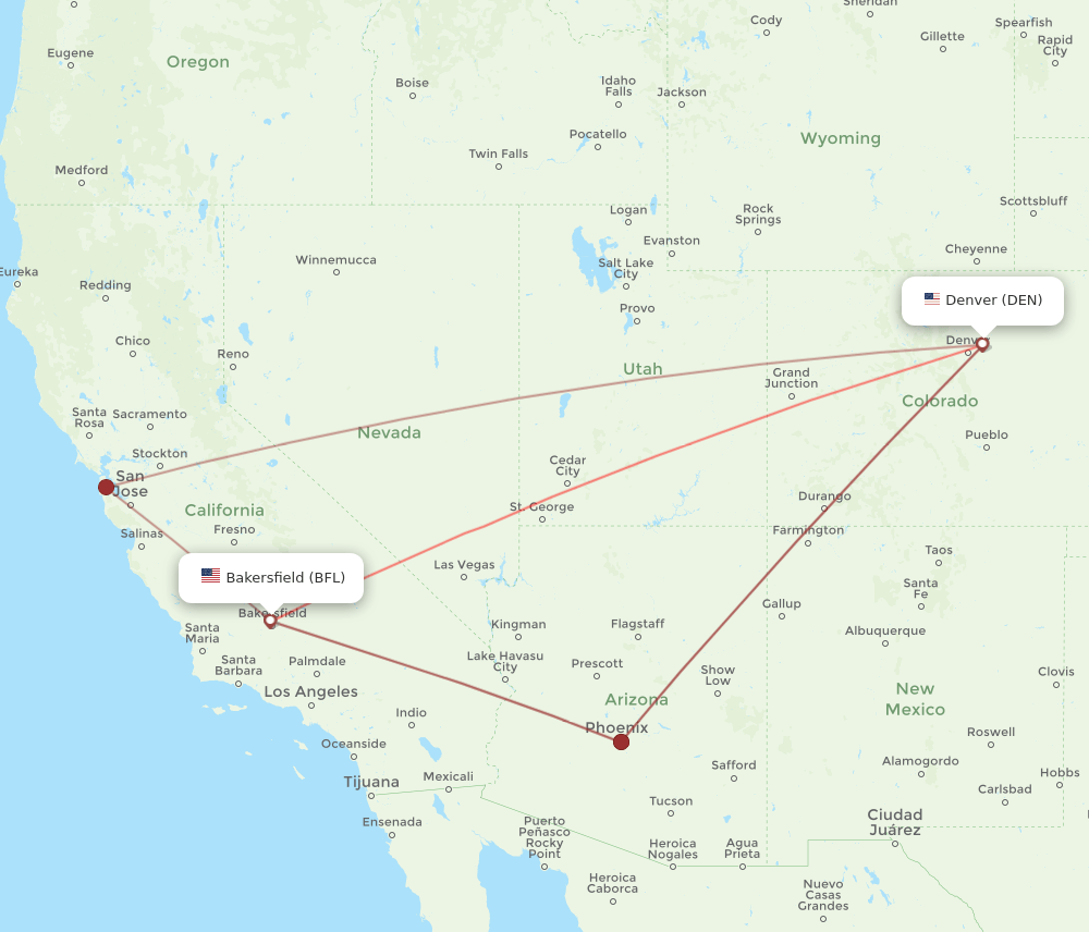 BFL-DEN flight routes