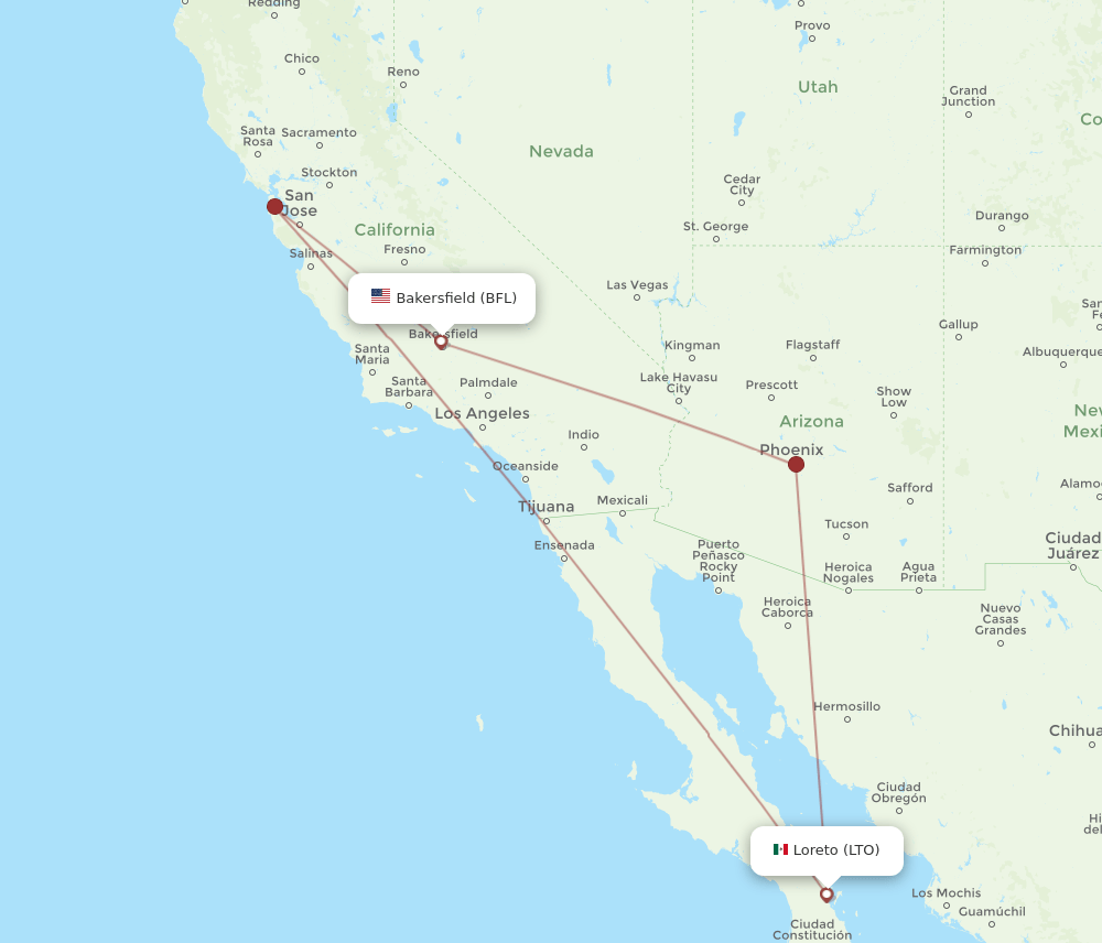 BFL-LTO flight routes