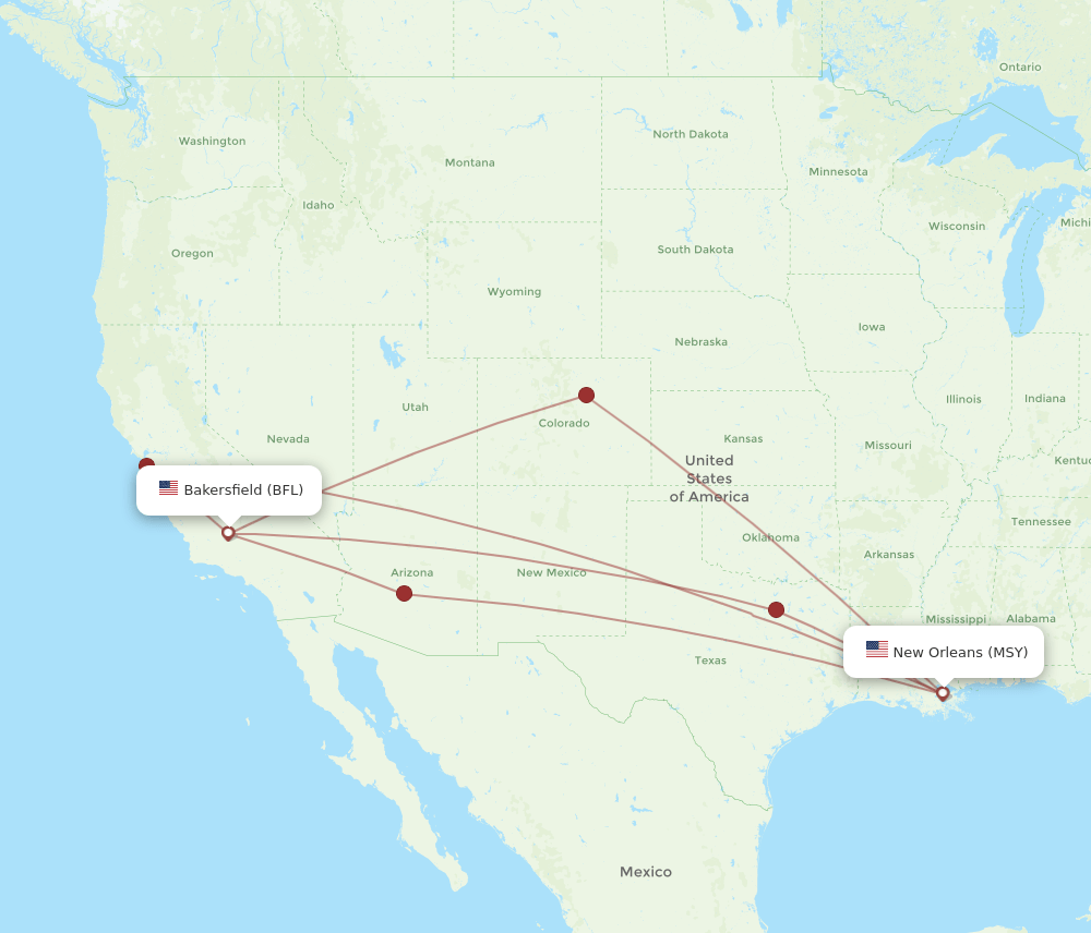 BFL to MSY flights and routes map