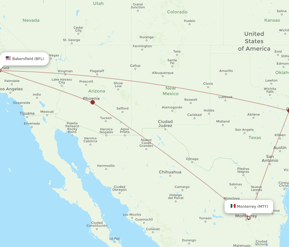 BFL-MTY flight routes