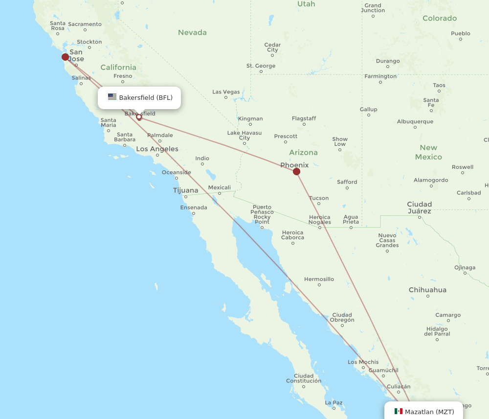 BFL-MZT flight routes