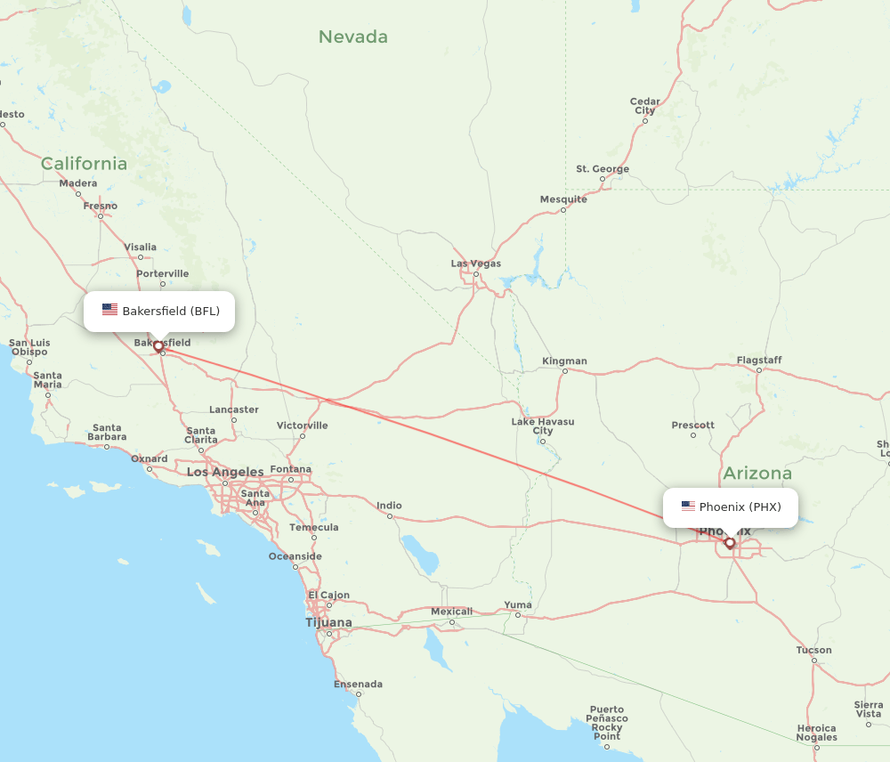 BFL to PHX flights and routes map