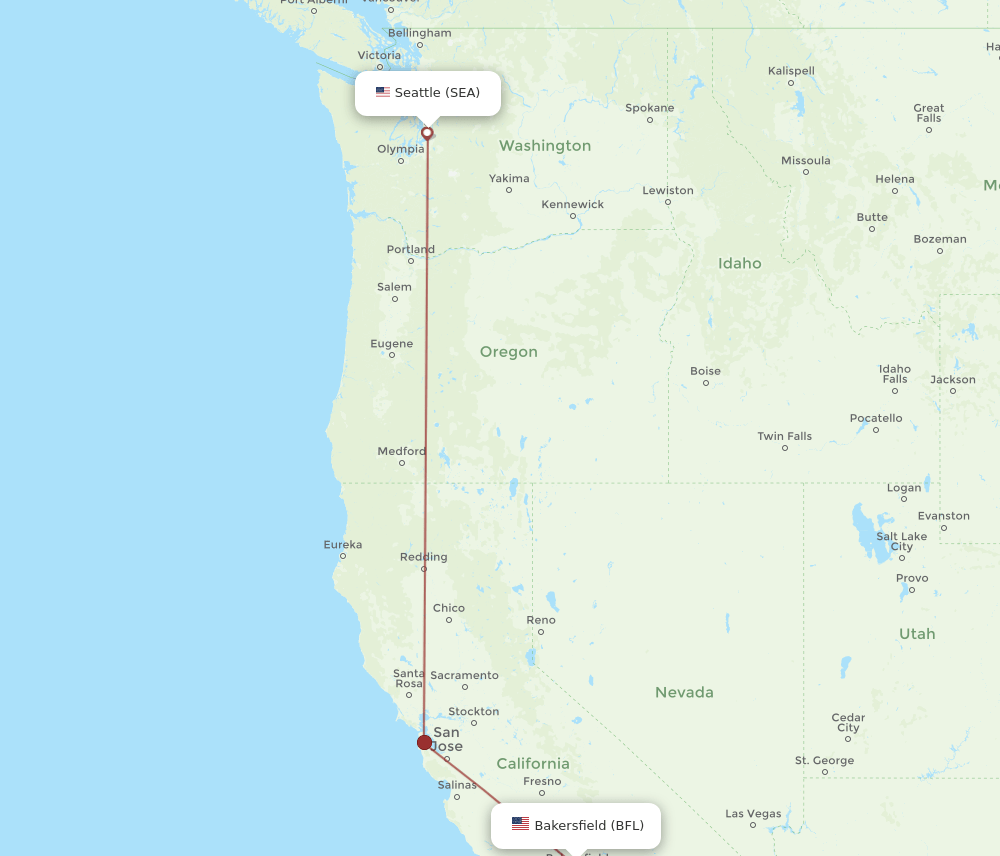BFL to SEA flights and routes map