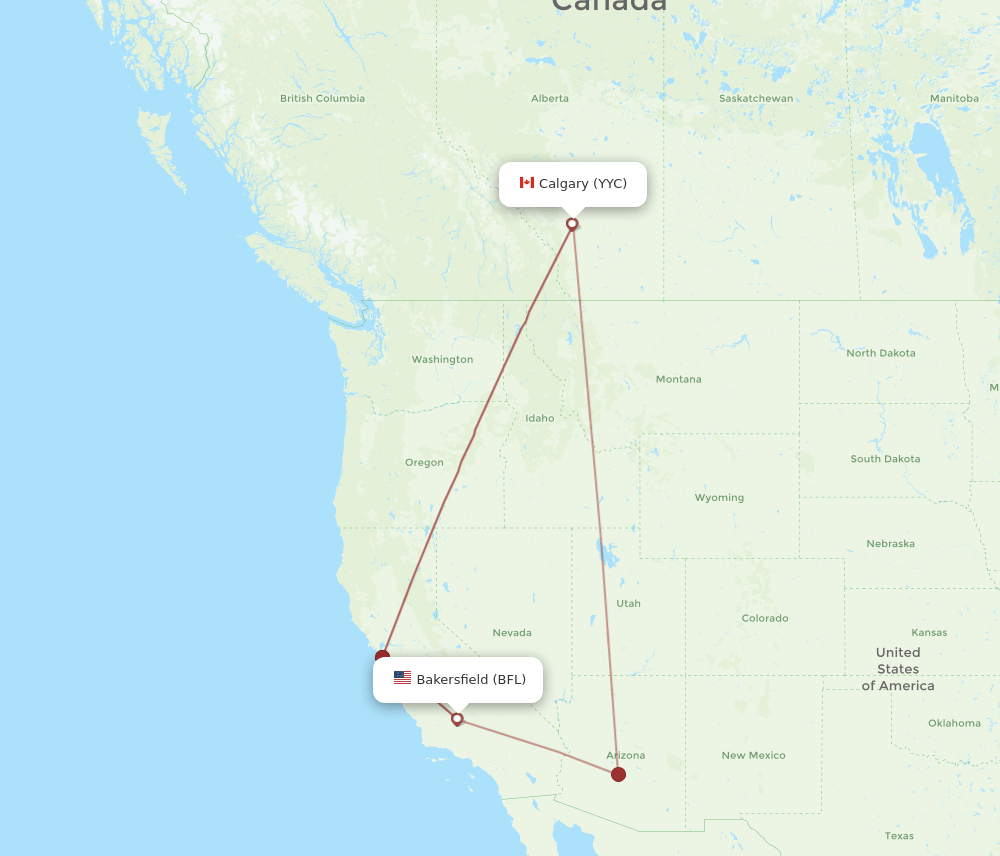 YYC to BFL flights and routes map