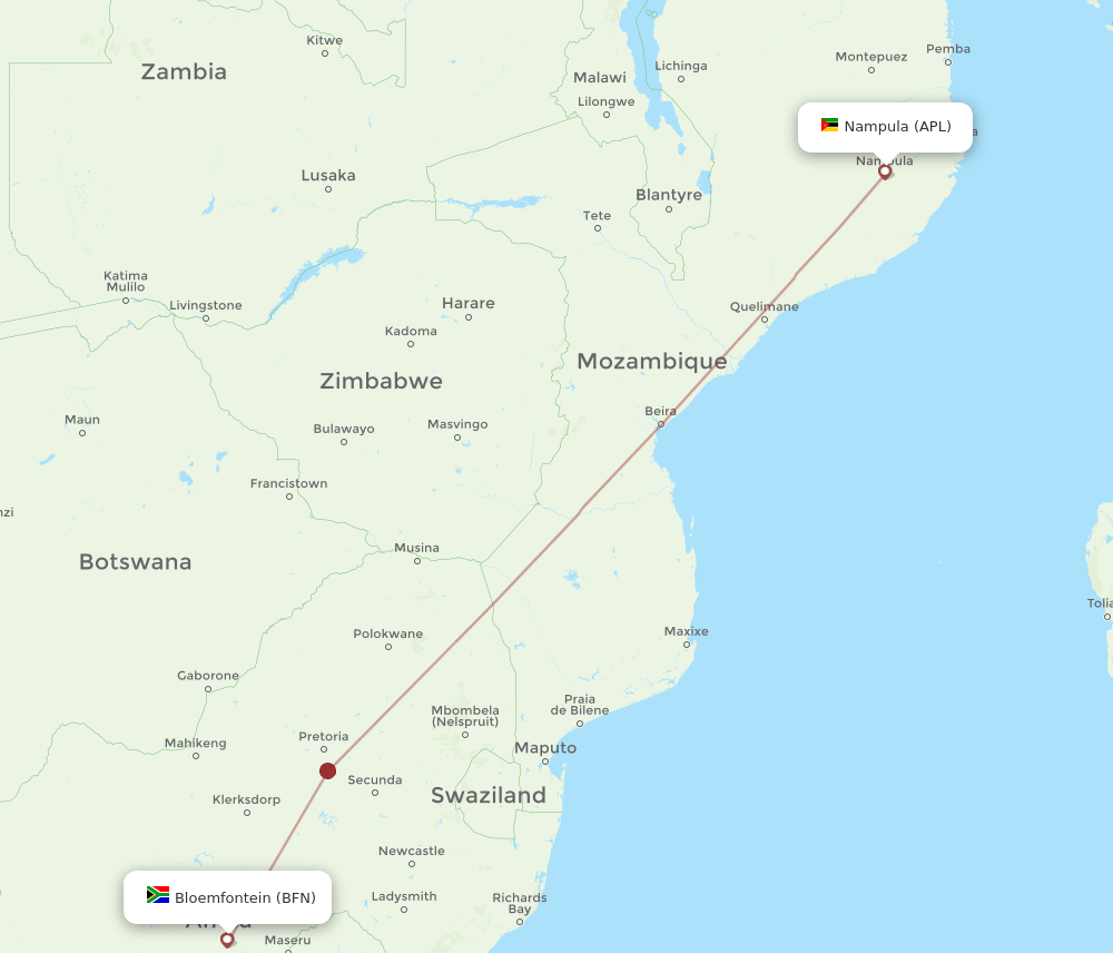 BFN-APL flight routes