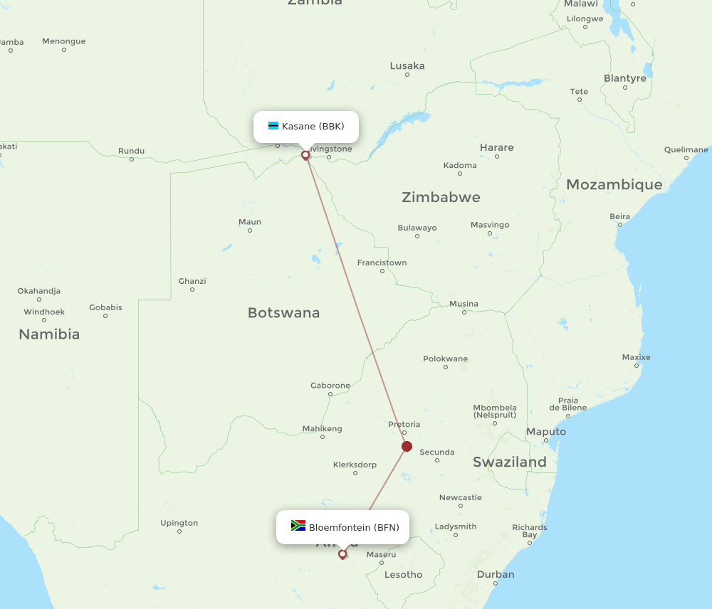 BFN-BBK flight routes