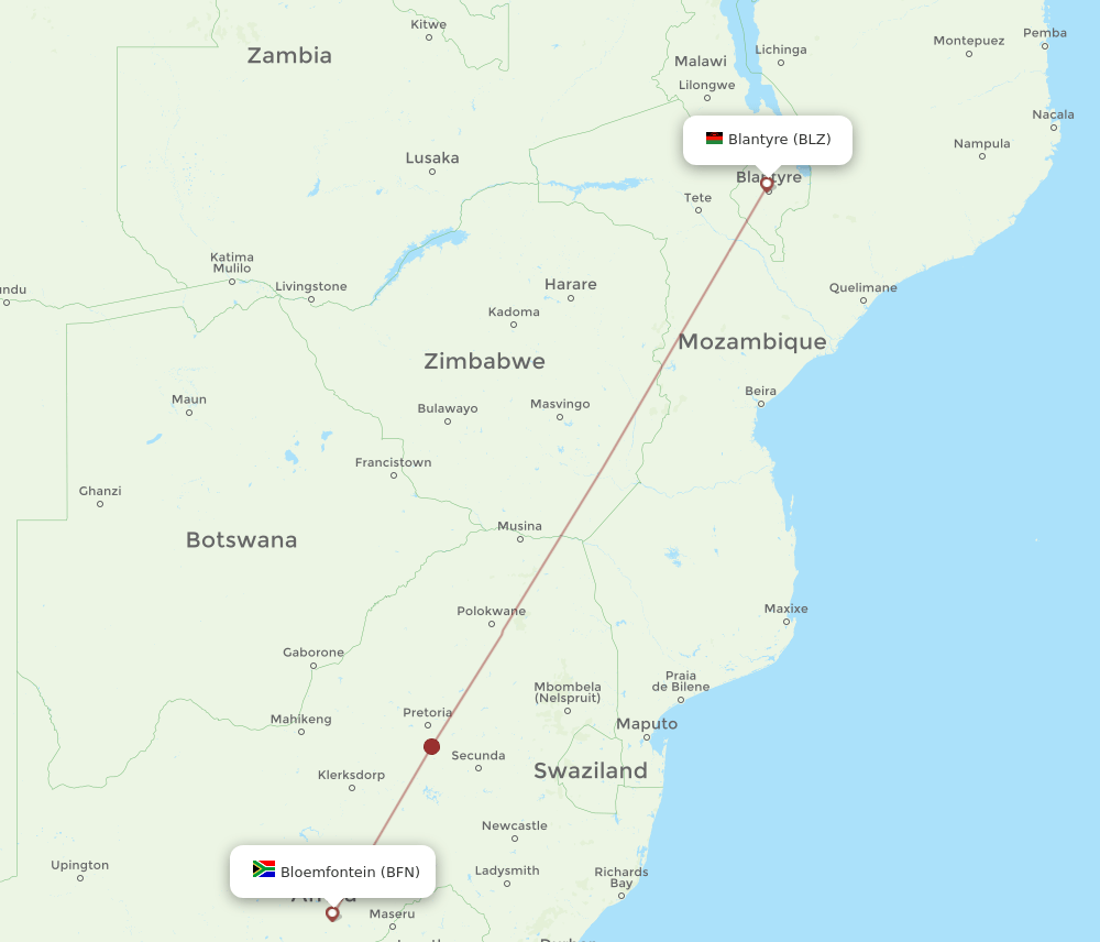 BFN-BLZ flight routes