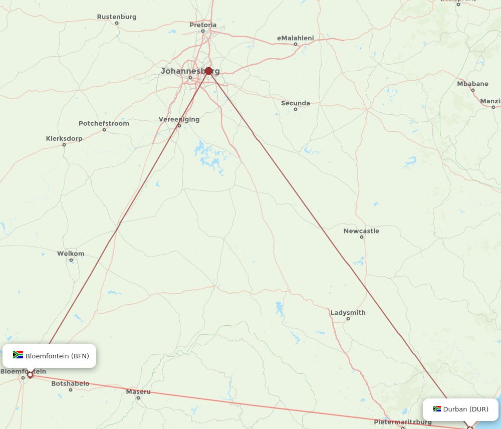 BFN-DUR flight routes