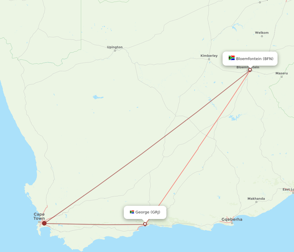 BFN to GRJ flights and routes map