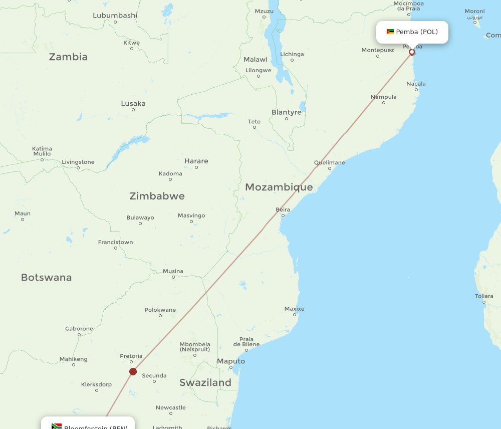 BFN-POL flight routes