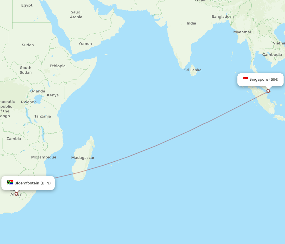 BFN-SIN flight routes