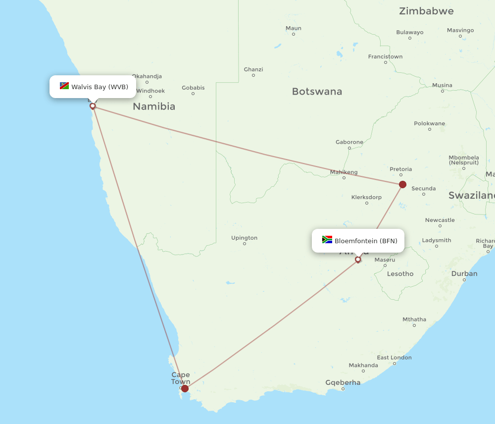BFN to WVB flights and routes map