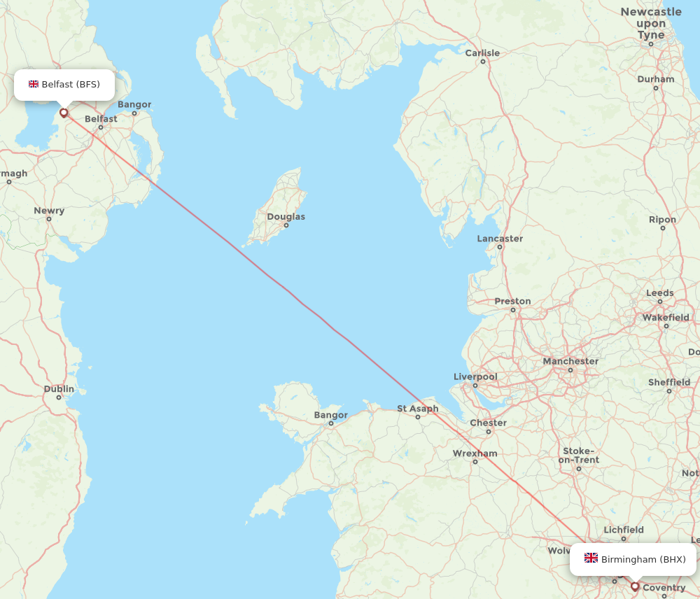BFS to BHX flights and routes map