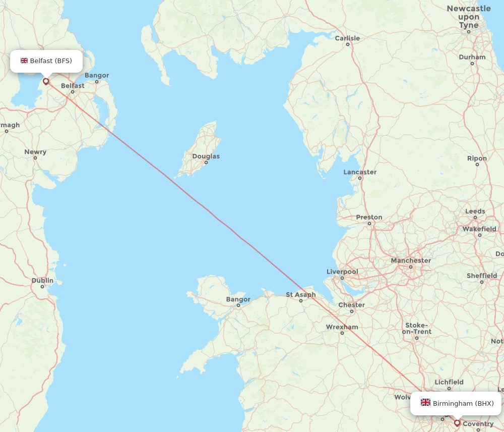 Belfast - Birmingham route map and flight paths