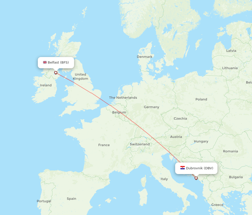 BFS to DBV flights and routes map