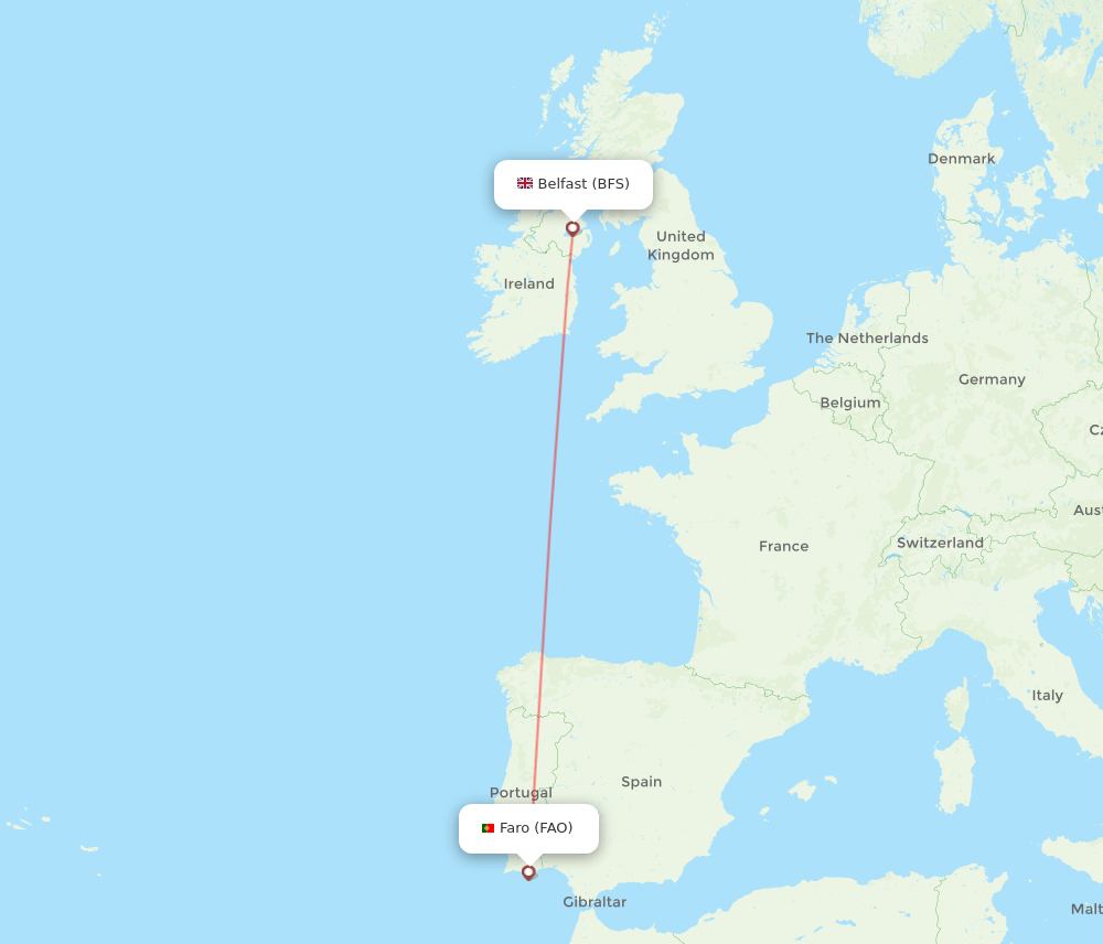 Belfast - Faro route map and flight paths