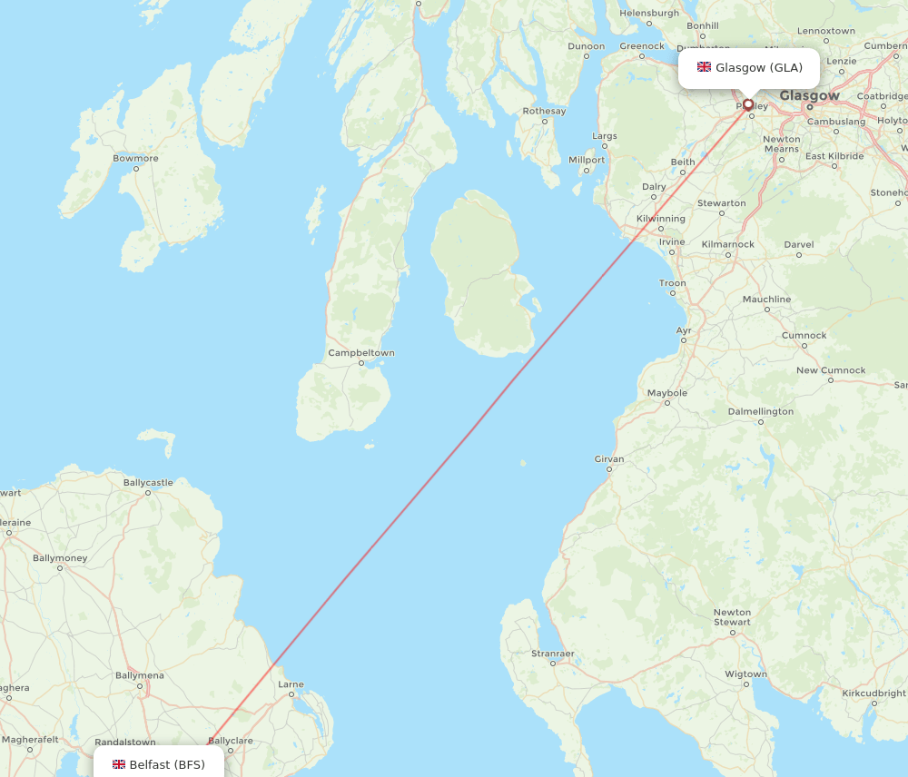 Belfast - Glasgow route map and flight paths
