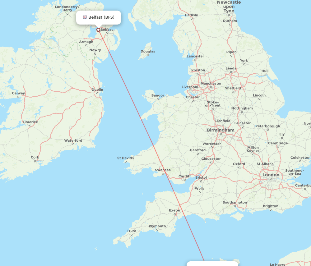 BFS to JER flights and routes map