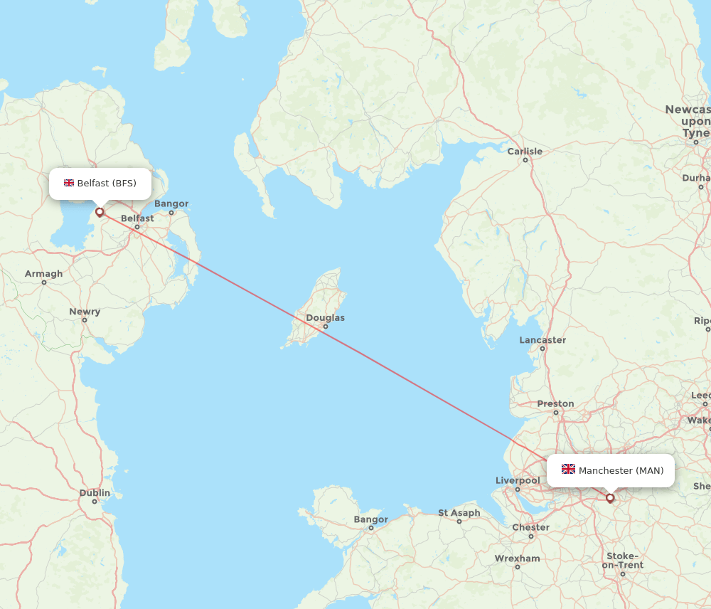 Belfast - Manchester route map and flight paths