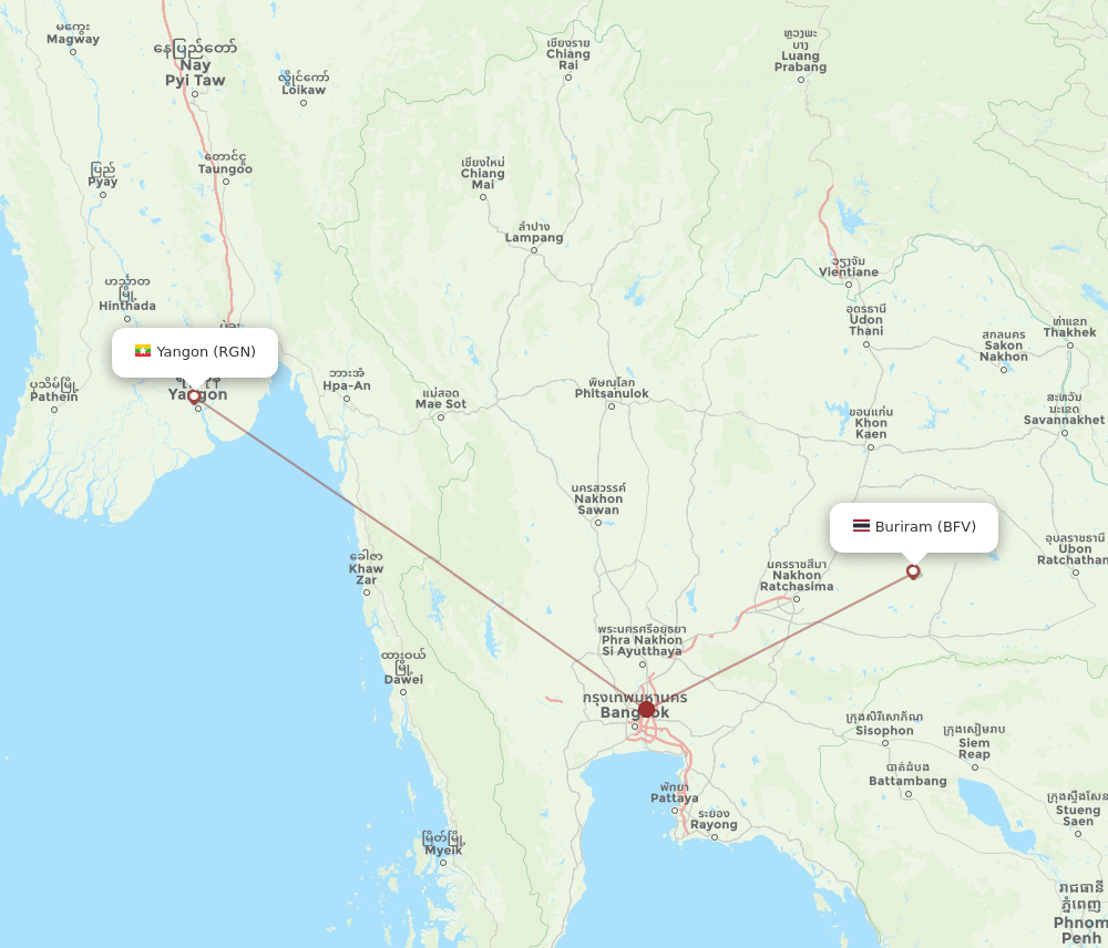 BFV to RGN flights and routes map