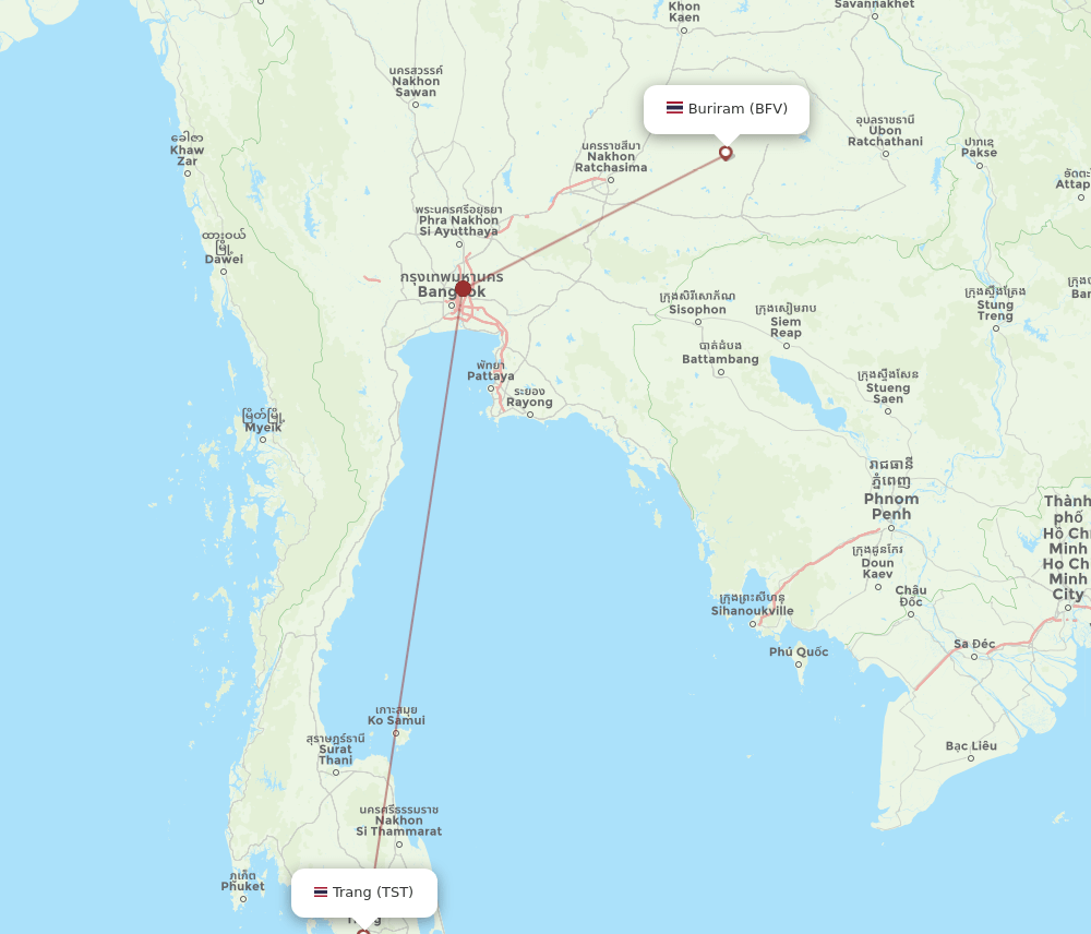 Buri Ram - Trang route map and flight paths