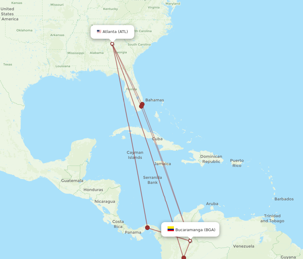 BGA-ATL flight routes