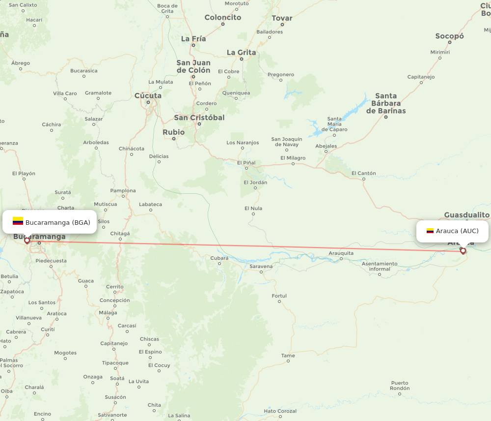 Bucaramanga - Arauca route map and flight paths