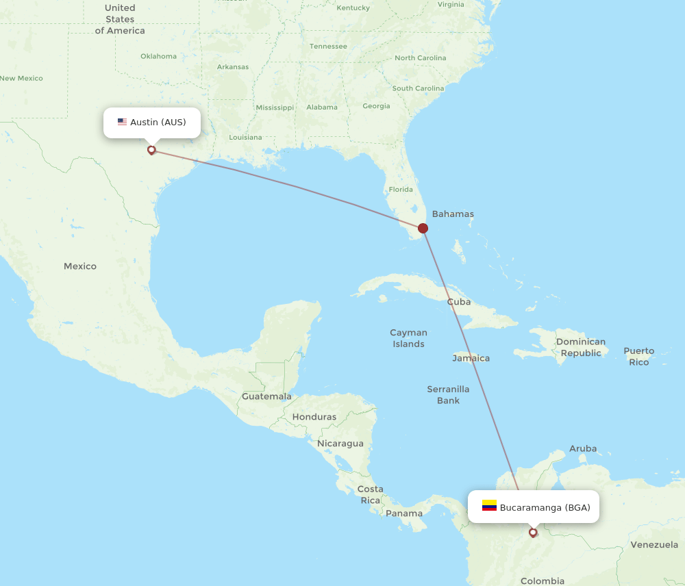 BGA-AUS flight routes