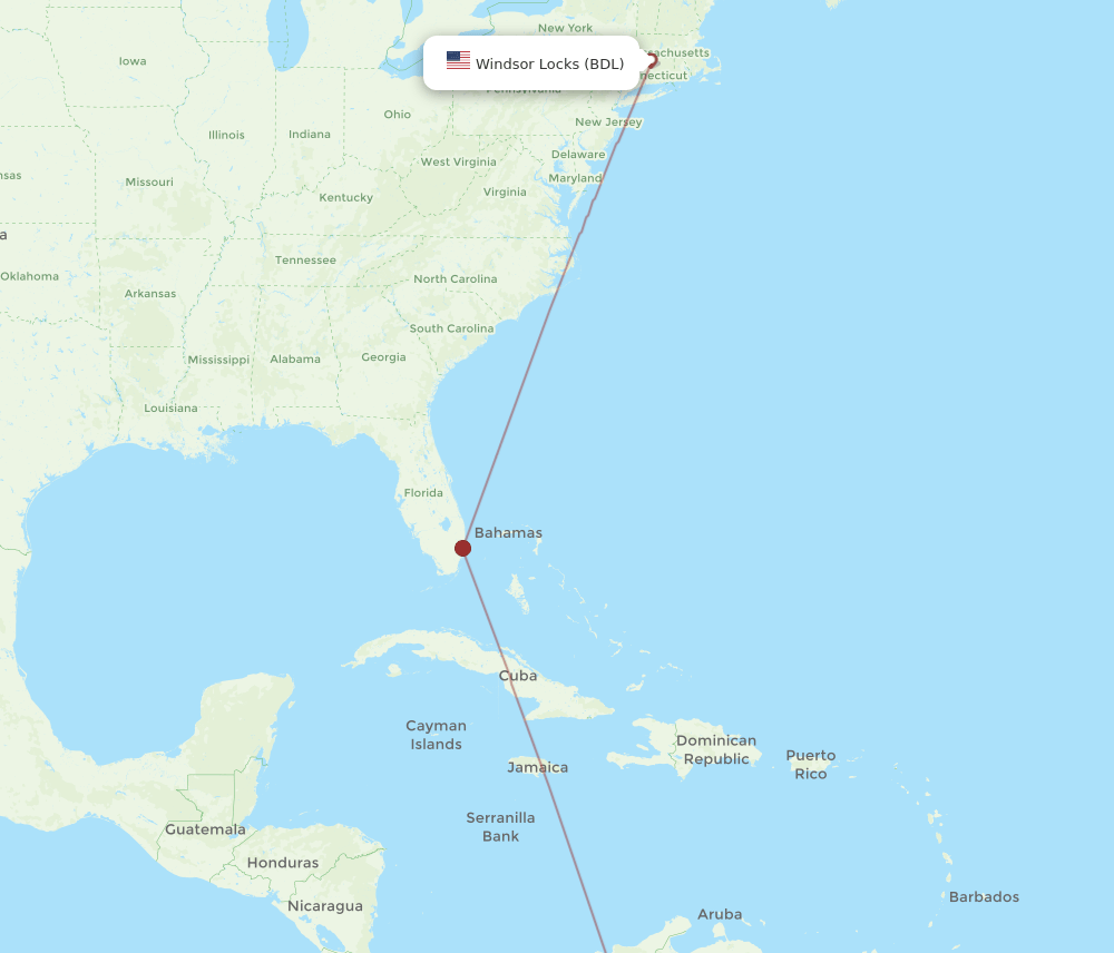 Bucaramanga - Hartford route map and flight paths