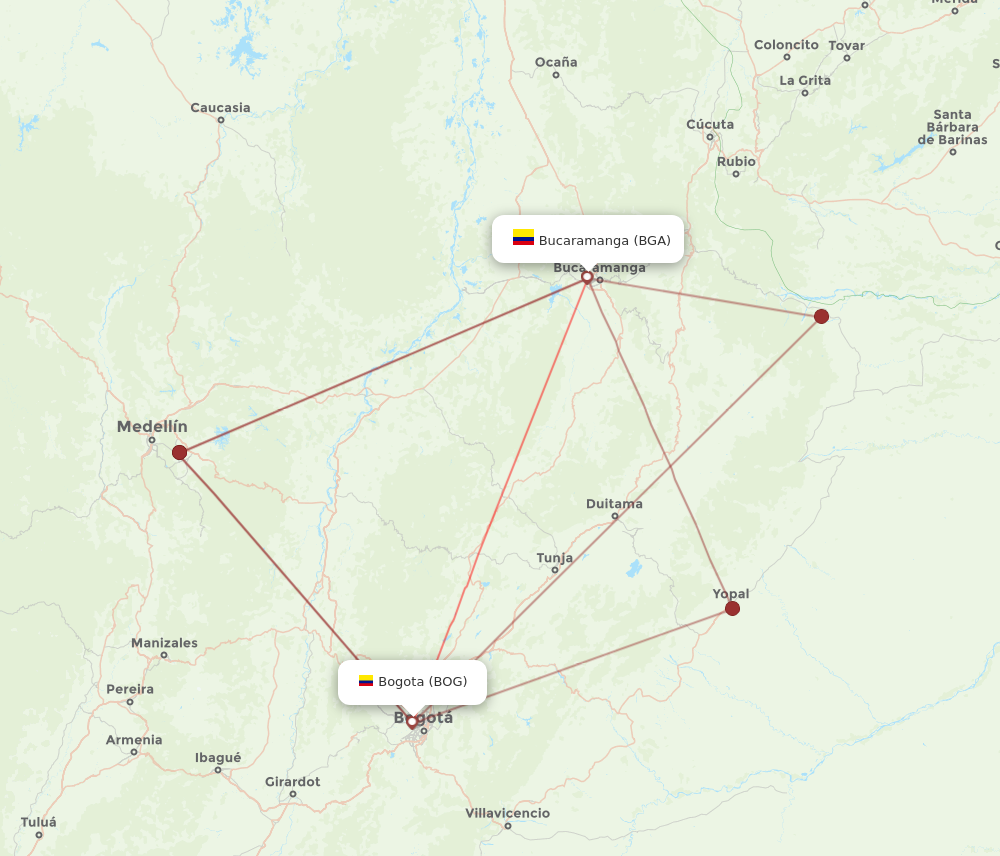BGA to BOG flights and routes map