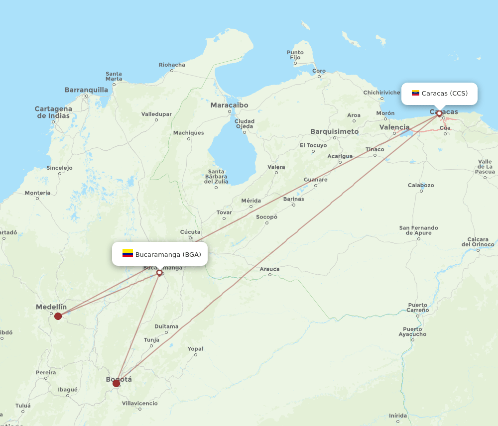 Bucaramanga - Caracas route map and flight paths