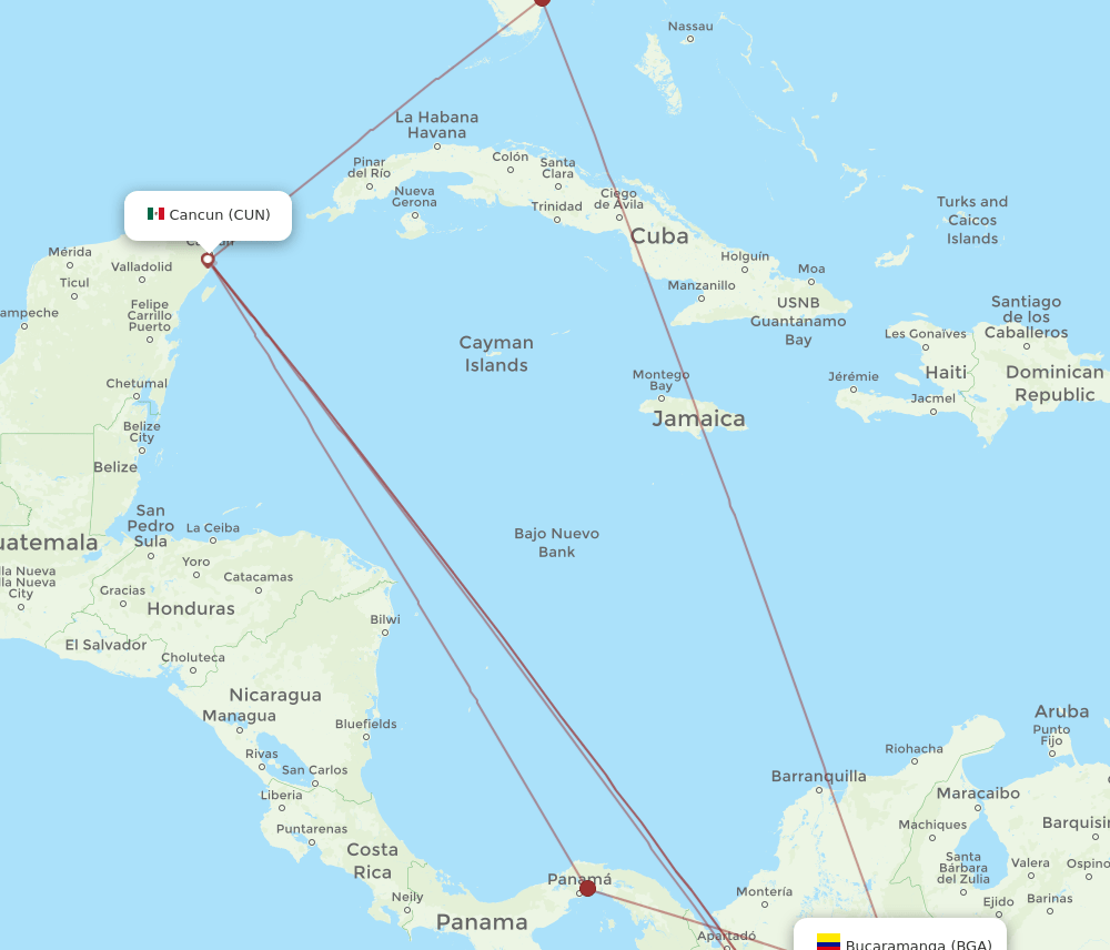 BGA to CUN flights and routes map