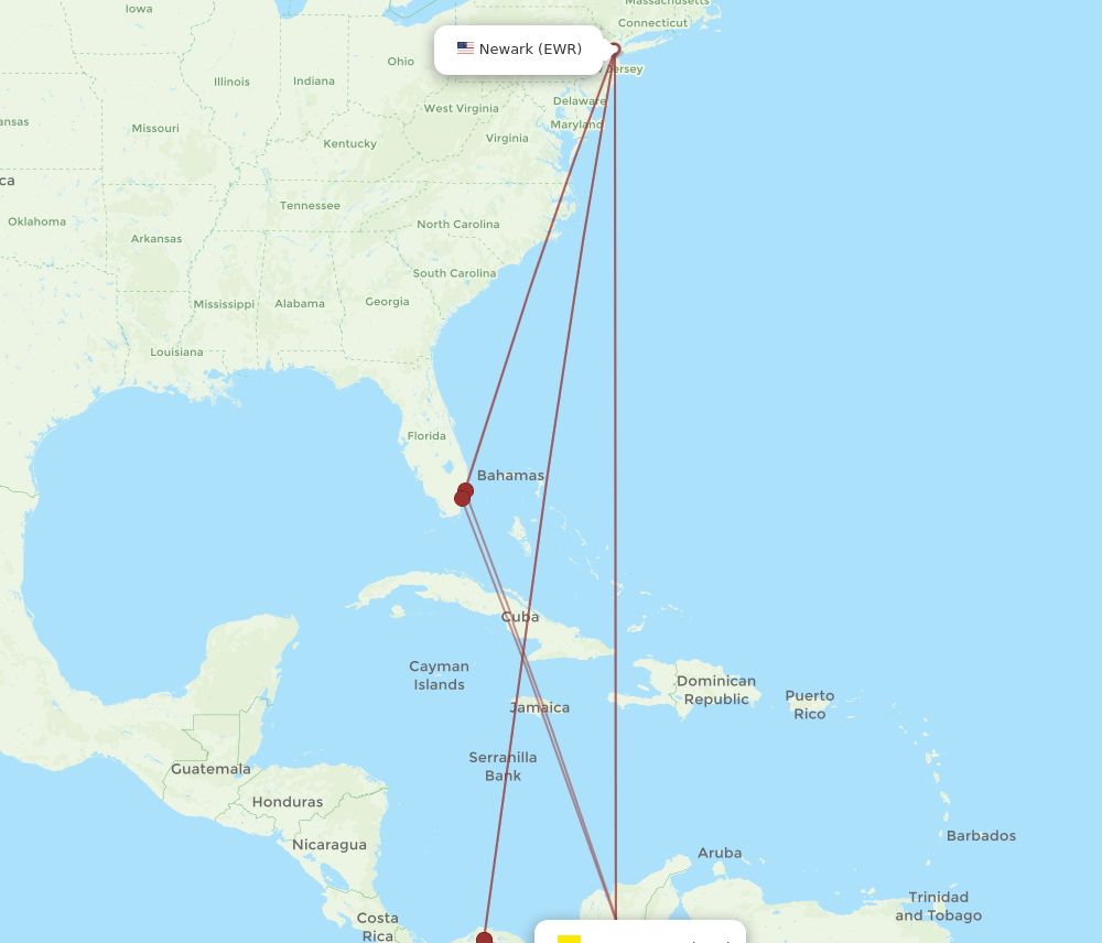BGA-EWR flight routes