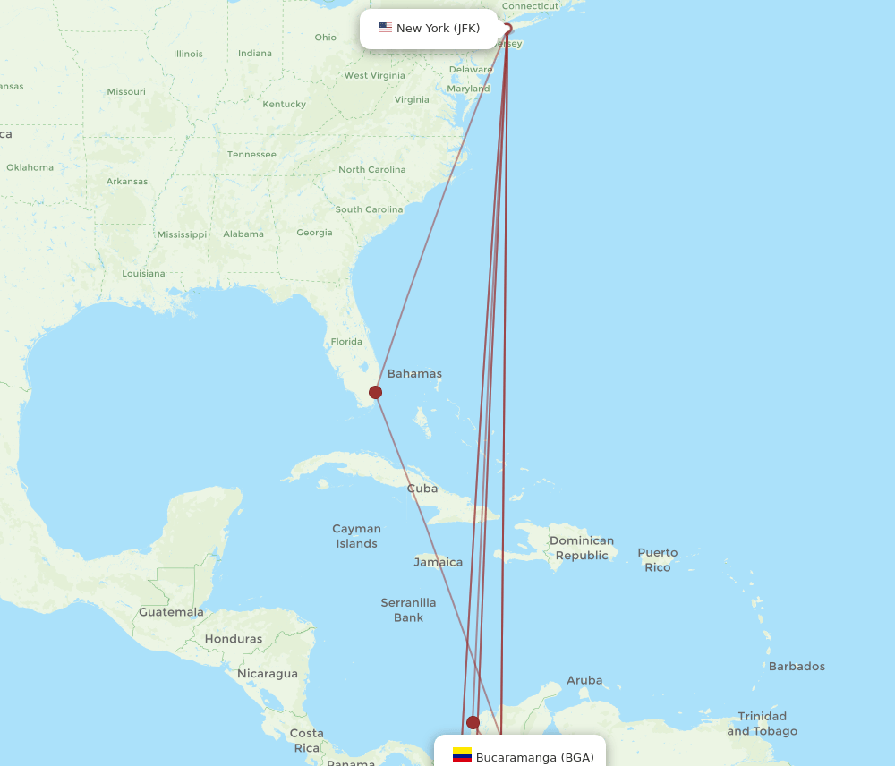 BGA-JFK flight routes