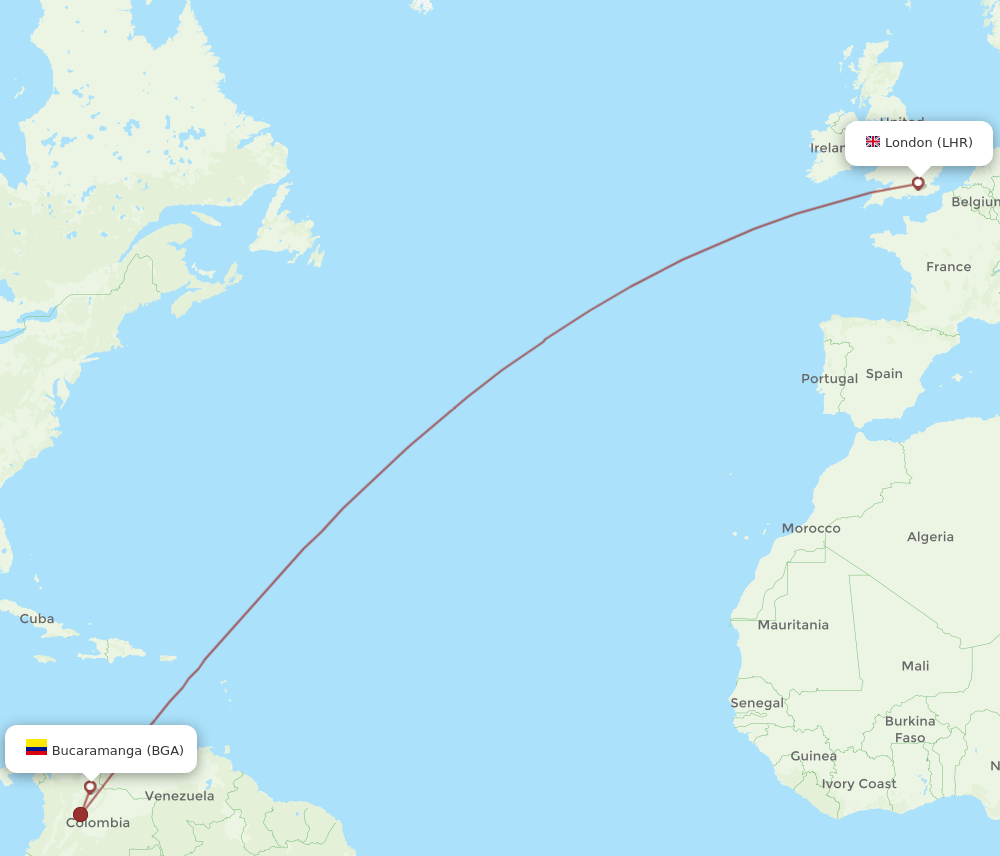 BGA to LHR flights and routes map