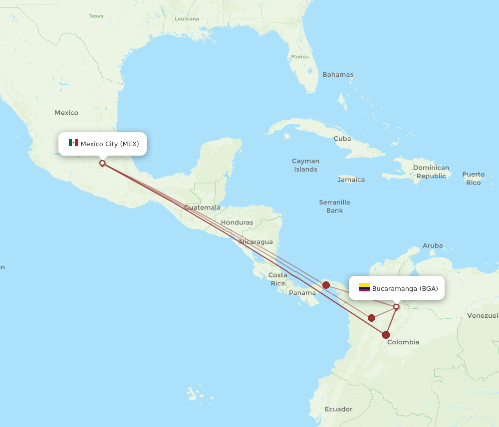 BGA to MEX flights and routes map