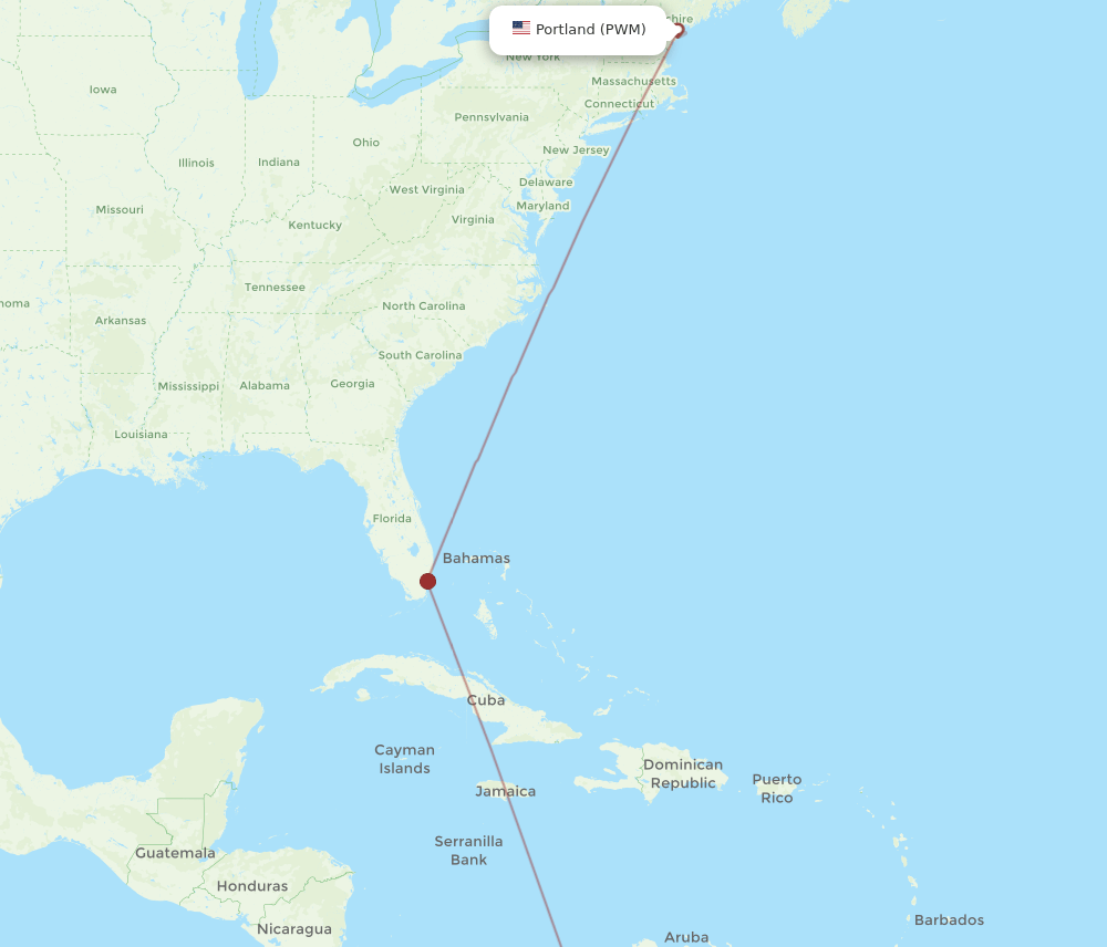 Bucaramanga - Portland route map and flight paths