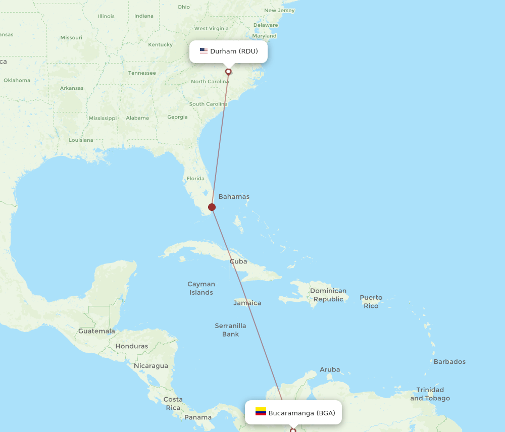 Bucaramanga - Raleigh/Durham route map and flight paths