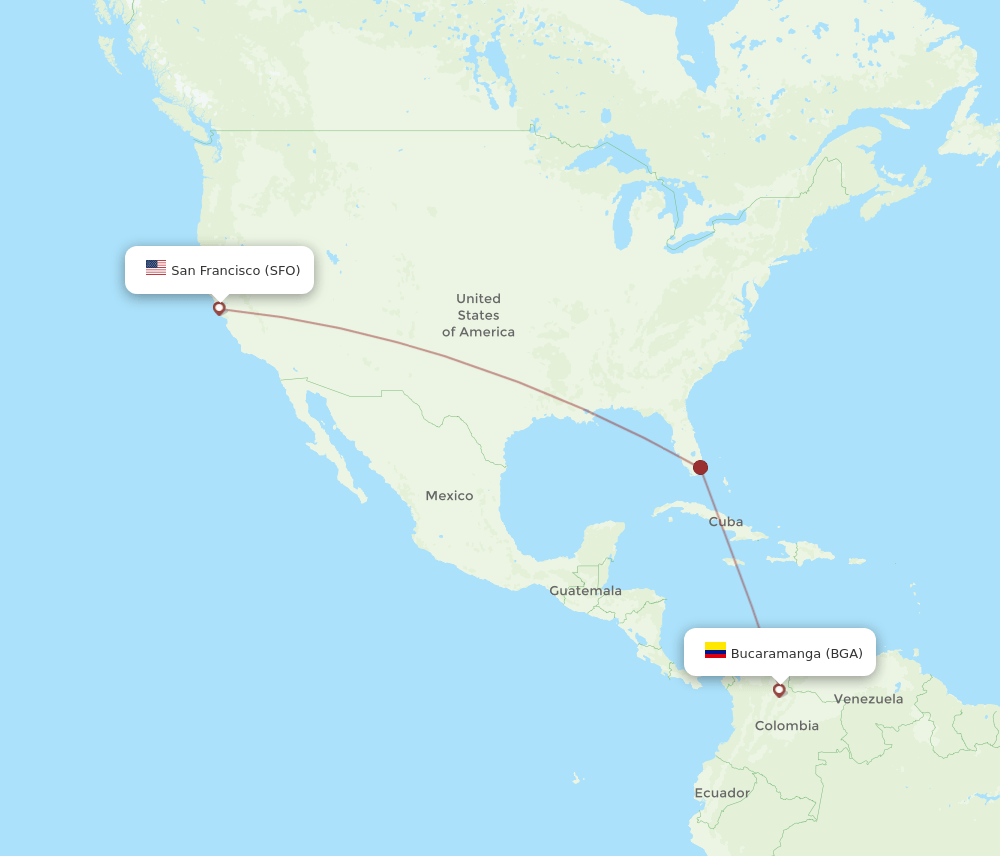 BGA to SFO flights and routes map