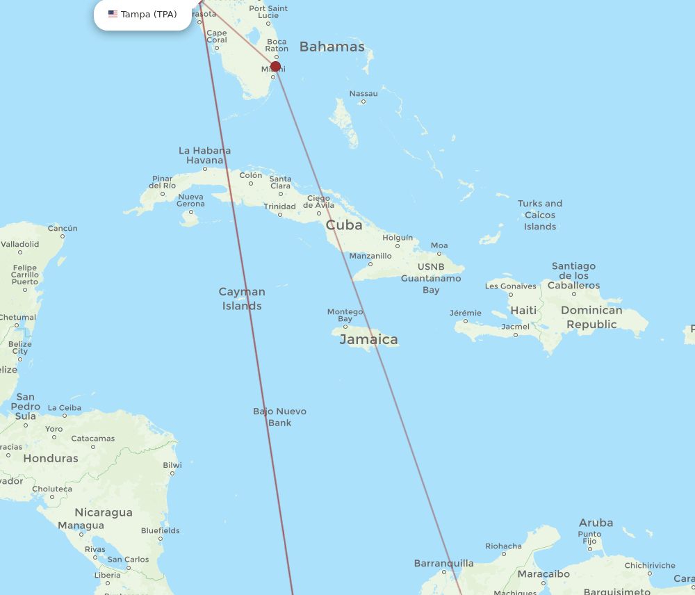 BGA to TPA flights and routes map